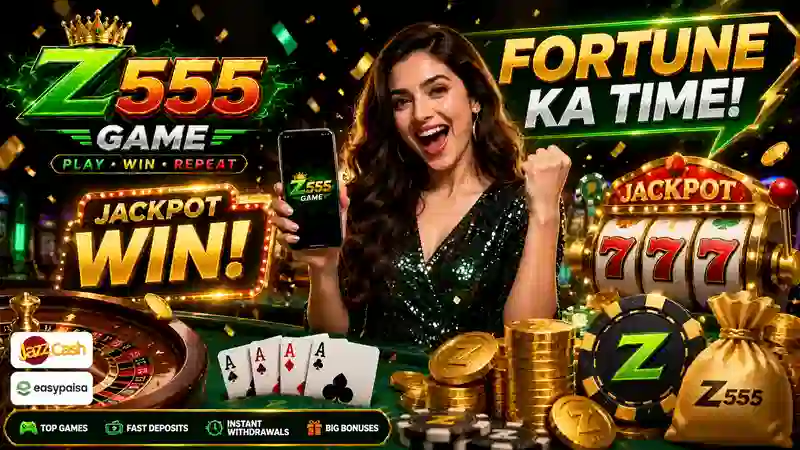 Z555 Game online casino banner with slots cards and roulette