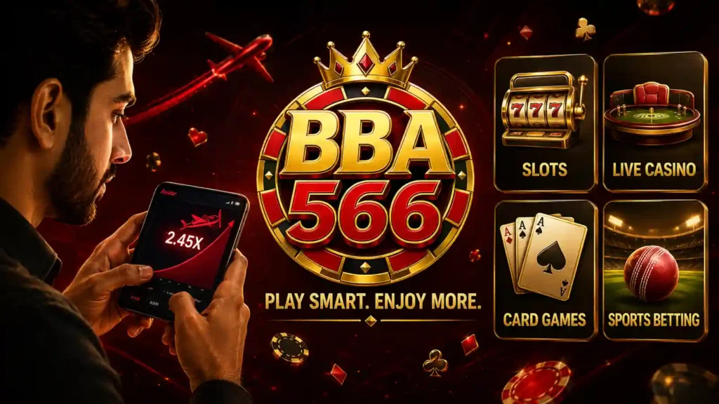 BBA566Game review banner featuring a player using a mobile casino app with a premium 3D gaming design.