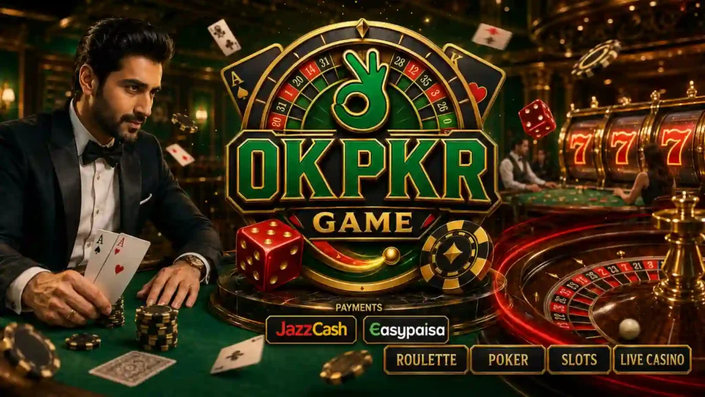 OKPKR Game casino banner with JazzCash and Easypaisa