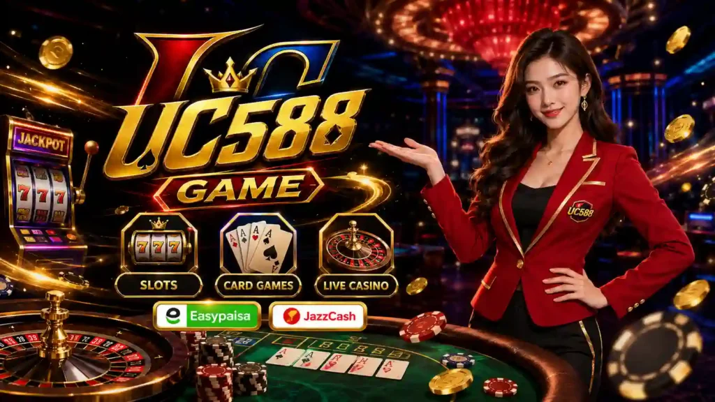 UC588 Game banner with slots card games and casino features